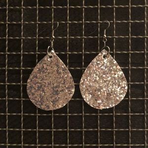 Silver Glitter Teardrop Earrings